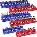 SWANLAKE GARDEN TOOLS Magnetic Socket Organizer Set, 6PCS Socket Holder, 1/4", 3/8", 1/2" Sockets Holds 143 Pieces Magnetic Sockets Trays (Blue & red, 6 Pcs)