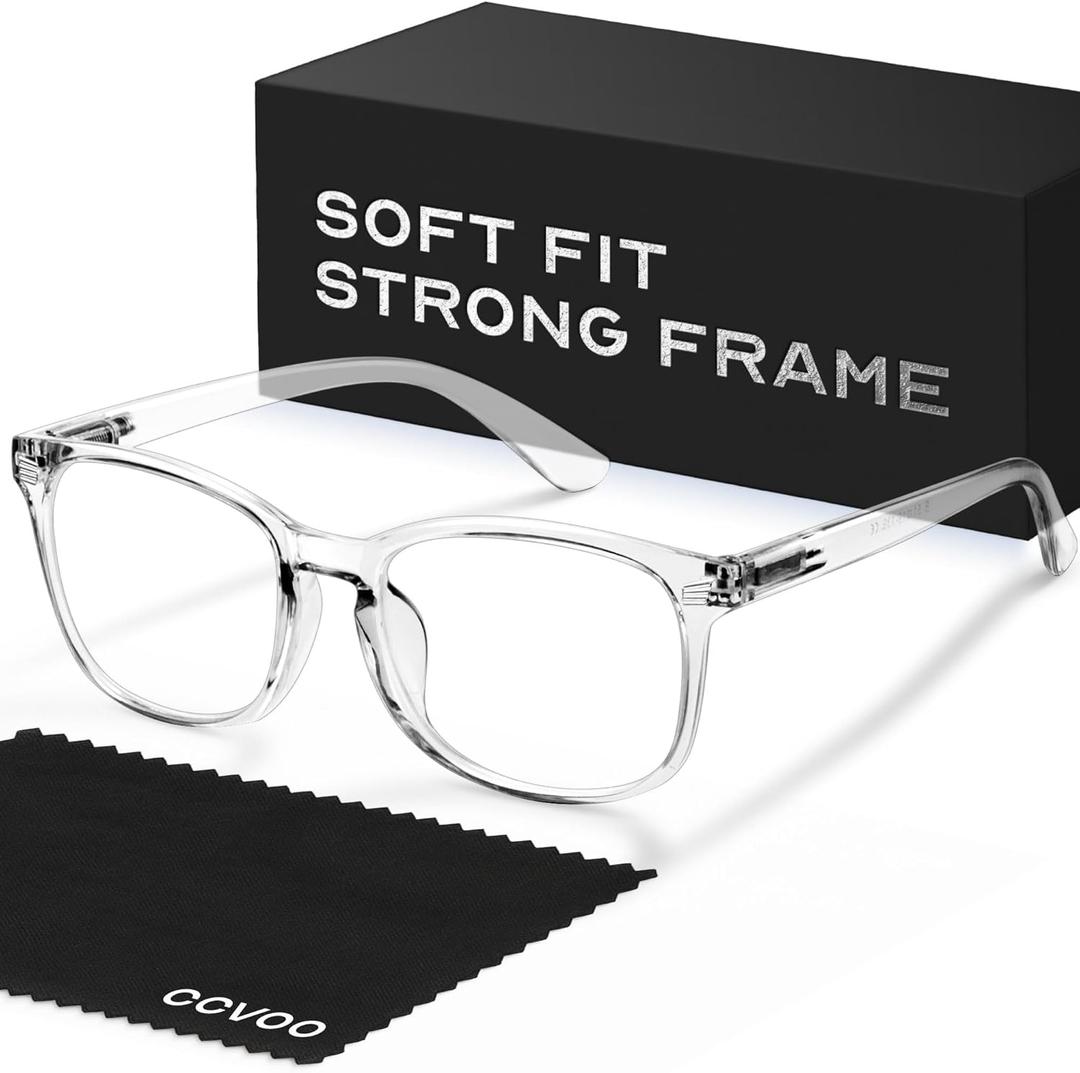 CCVOO Reading Glasses for Women/Men, Eyeglasses, Blue Light Readers for Women/Men, Computer Eye Glasses, Cheaters (*Clear), Magnification Strength: 0.75 x