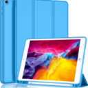 iPad 9.7 Case (2018/2017 Model, 6th/5th Generation), Smart Cover with Pencil Holder and Soft Baby Skin Silicone Back and Full Body Protection, Auto Wake/Sleep Cover (Ocean Blue)