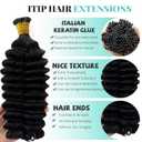 I Tip Hair Extensions Human Hair Deep Wave 28 Inch Black Hair Extensions i Tip Real Human Hair Extensions Pre Bonded Cold Fusion Remy Hair Curly I tip Extension for Black Women 50 Strands 50 Gram