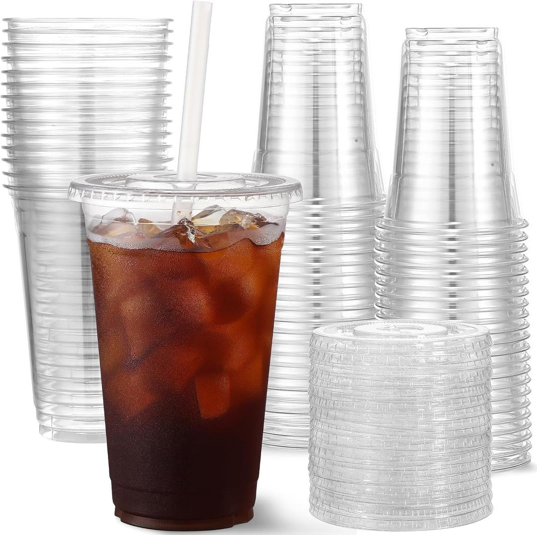 120 Pack 16 oz Clear Plastic Cups with Lids, Disposable Iced Coffee Cups for Cold Drinks, Smoothies, Bubble Tea, Value Bulk Set (Cups and Lids Only)