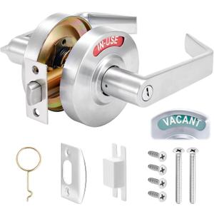 Tandefio Vacant Occupied Bathroom Lock, Commercial Door Handle with in-use or Vacancy Occupied Deadbolt, Privacy Indicator Restroom Handle Lock for Restrooms, Satin Chrome (90mm, Silver, 1 Set)