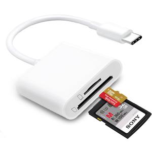 USB C SD Card Reader for iPhone 15/16/17, Dual Card Slots Micro SD Card Reader USB C Support SD and TF Memory Card Adapter, Trail Camera Viewer Memory Card Reader for iPhone 17/iPad/MacBook