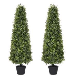 Azoco 4ft Artificial Boxwood Topiary Trees (Set of 2) - UV Resistant Faux Plants Outdoor, Realistic 48in Fake Potted Bushes and Shrubs for Front Porch, Planter, Patio - Low Maintenance & Evergreen