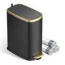 KUK Small Bathroom Can with Lid Soft Close, Step Pedal, 2.6 Gal Stainless Steel Garbage Can with Removable Inner, Anti-Fingerprint Wastebasket for Office, Bedroom, Toilet (Black)