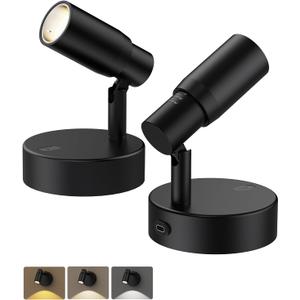 PESUTEN Zoomable Spot Lights Indoor, Rechargeable Picture Light with Remote, Dimmable CCT Spotlight for Wall Art, 6000mAh Uplights with Timer for Plant Artwork Painting Sofa Corner Black 2Pack (2PCS)