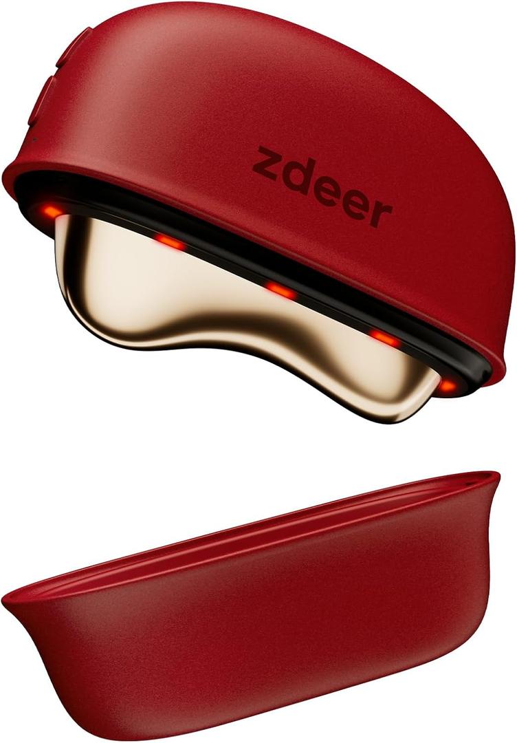 LED Red Light for Face & Neck Massager Facial Care Device  Electric Gua Sha Brass Tool with Heat & Vibration for Firming, Sculpting & Skincare, Red