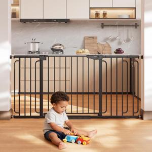 Cumbor 36.6-64" Extra Wide Baby Gate for Stairs, Dog Gates for Doorways, Auto-Close Pet Gate Indoor, Pressure Mounted Walk Through Safety Child Gate for Kids Toddler, Tall Pet Puppy Fence Gate, Black