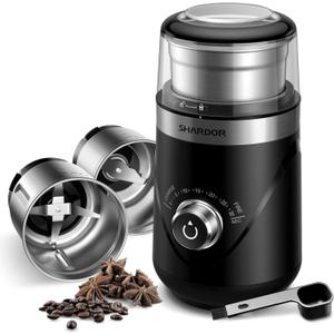 SHARDOR Adjustable Coffee Grinder, Herb, Spice Electric, Coffee Bean, Espresso, with 2 Removable Stainless Steel Wet and Dry Bowl, Black, Updated 2.0