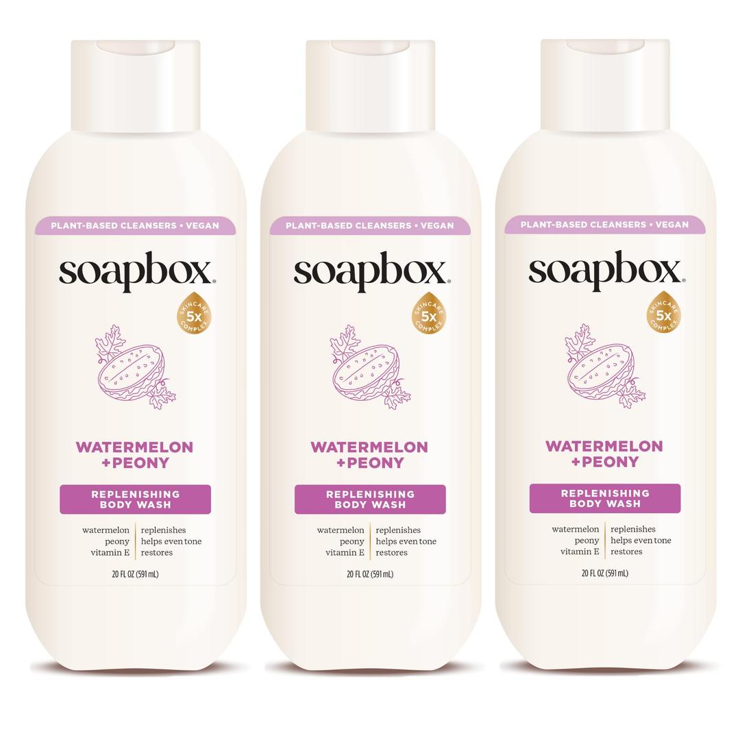 Soapbox Watermelon & Peony Body Wash - Hydrating Shower Gel - 3 Pack