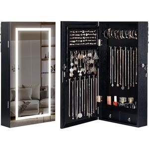 LAVIEVERT Lockable Jewelry Cabinet Armoire with LED Lighted Mirror - Black
Wall/Door Mounted Frameless Mirror with 3 Colored Lights, Space-Saving Hanging Jewelry Storage Organizer with 2 Drawers