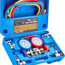 3-Way AC Manifold Gauge Set - Compatible with R134a, R12, R502 Refrigerants, Includes 5FT Hoses, Couplers, Adapter, Puncturing Tool & Self-Sealing Can Tap for Freon Charging(with Box)