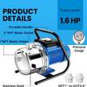 FOTING 1.6HP Shallow Well Pump, 1600GPH Jet Pumps Garden Pump, Water Transfer Draining Irrigation Pumps, Water Booster Jet Pump Stainless Steel for Home Garden Lawn Farm