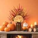Artificial Fall Flowers with Metal Pot, Orange Silk Fall Leaves Stems with Hydrangea Berry Branches & Eucalyptus for Autumn Thanksgiving Table Centerpiece Decor (Red and Orange)