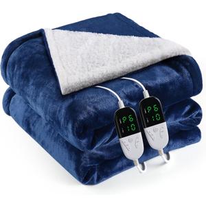 Heated Blanket Electric King Size 90"X100",Electric Blanket with 6 Heat Settings & 1-10 Hours Time Settings Auto-Off,Machine Washable Heating Blanket for Home and Office (Blue)