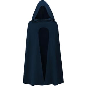 Renaissance Costume Medieval Viking Hooded Cape Halloween Vintage Cloak for Men Women (Black)