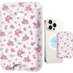 Cute Flowers for Magsafe Wallet Compatible with iPhone 17/16/15/14/13/12 Series Pro Max Plus (Purple Floral Magnetic Card Holder for Women) (Fit 3 Cards Lether Phone Magnet Mag Safe Wallets)