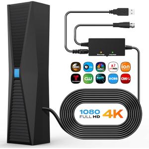 2025 Antenna for smart TV, Long Range TV Antenna Indoor/Outdoor with 360 Signal Booster, Digital TV Antenna for Local Channels, Supports All Smart/Old TVs and 4K 1080P VHF UHF
