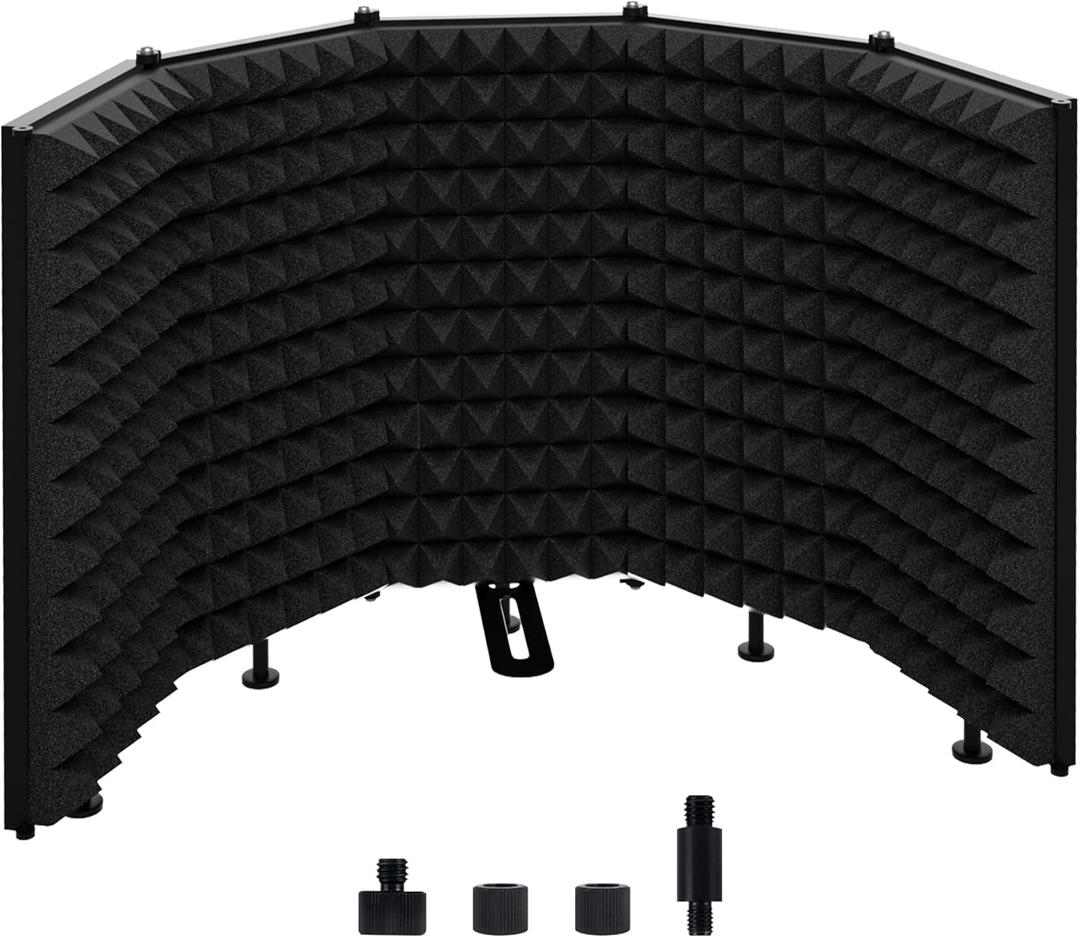 Geynnple Microphone Isolation Shield  Foldable & Adjustable Soundproof Panel for Recording, Podcasting, Vocal Booth, Studio & Home Use (Five sides without stand)