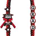 CiyvoLyeen Class of 2025 Graduation Leis with Glitter Pins Handmade Double Braided Ribbon Garland Money Holder Bowknot for Him Her Scarlet Congrats Grad Graduation Ceremony Gift Idea (Black & Red)
