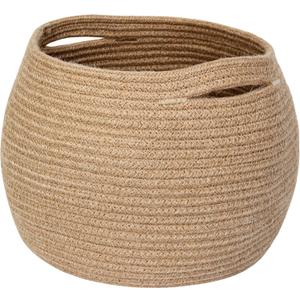 Decorative Wicker Storage Basket, 11" x 9" Indoor Plant Basket for Home Decor, Round Woven Dog Cat Toy Bin with Handle, Bathroom Towel Storage, Jute Planter Holder, Shelf Closet Organizer