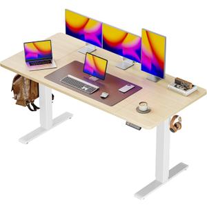 Huuger 55 x 28 Large Electric Standing Desk, Height Adjustable Desk, 27.6" Deep Desktop, Stand up Gaming Computer Office Desk with 2 Hooks, 3 Preset Heights, for Home Office, Natural