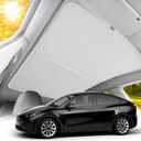 Gray Non-Sag Glass Roof Sunshade Compatible with Tesla Model Y 2021-2024, Foldable Sunroof Shade with Heat Insulation Cover for Tesla Model Y, Glass Roof Sunshade