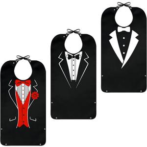 3 x Pafusen 3 Pack Adult Bibs for Men Elderly Seniors, Feeding Bibs for Adults Senior Citizens with Crumb Catcher, Gag Gifts for Men/Dad
