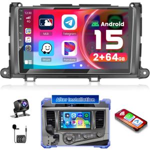 [DSP 4+64G] for Toyota Sienna 2011 2012 2013 2014 Android 15 Car Stereo, Hikity 9'' IPS Touchscreen Sienna Radio Wireless Carplay Android Auto 5G WiFi/Bluetooth Mirror Link GPS SWC FM/EQ Backup Cam