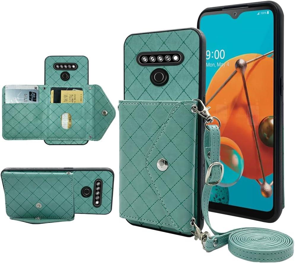 Compatible with LG K51/Reflect LTE/Q51 Wallet Case with Crossbody Shoulder Strap Stand Credit Card Holder Lanyard Slot Phone Cover for LGK51 K 51 51K L555DL 2020 LGK51Phone LG51Cases Green