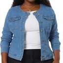 Agnes Orinda Denim Jacket for Women Plus Size Collarless Long Sleeve Button Down Jean Jacket 2025 Western Outfit (3X, Sky Blue)