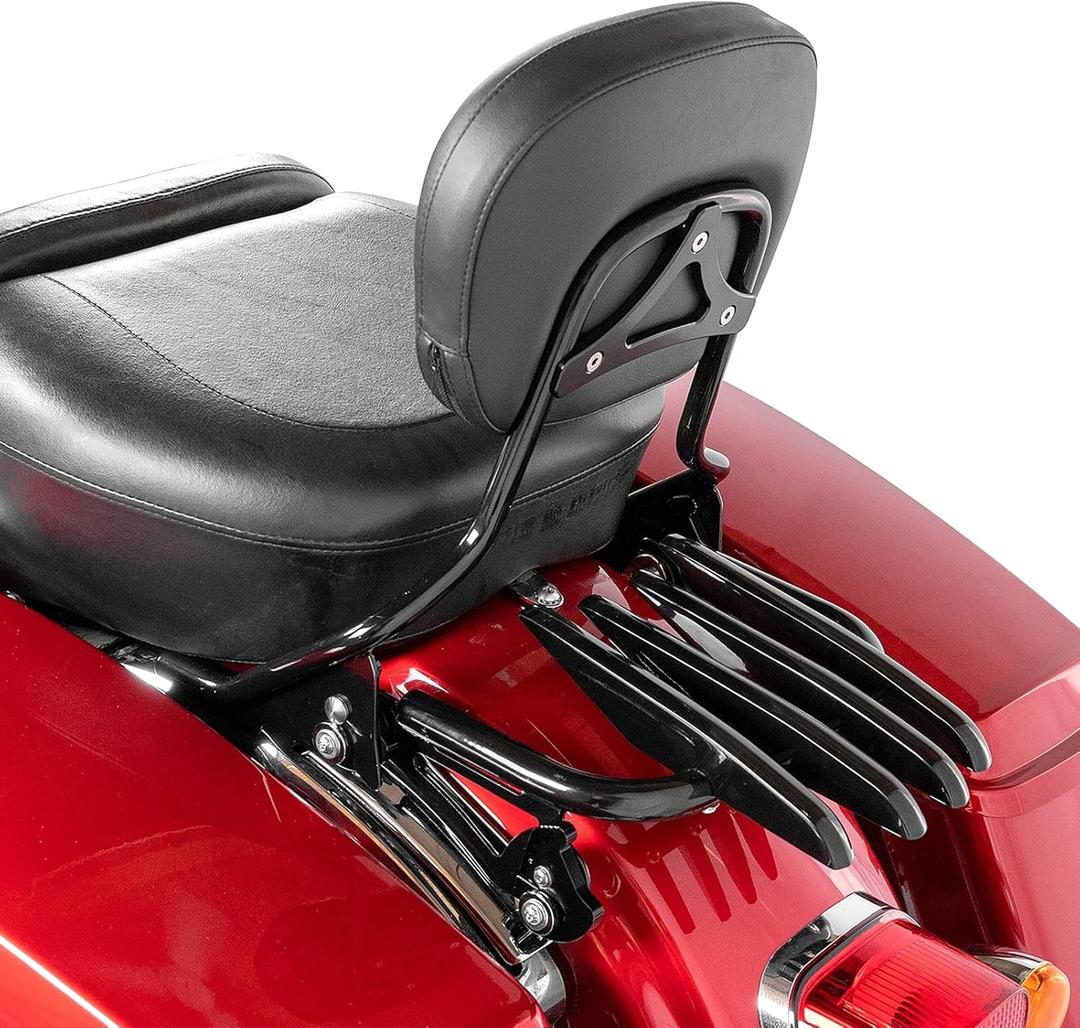 Mofun Passenger Backrest Sissy Bar Quick-Detach with Luggage Rack Compatible with Harley Touring Road King Street Road Electra Glide Gloss 2009-2024 Black