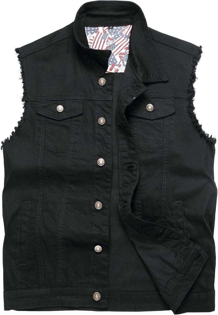 Men's Denim Vest,Sleeveless Jacket Slim Fit Vintage Casual Ripped Summer Jean Vest for Men (XX-Large, 918 Black)