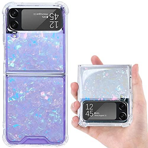 CEOKOK for Samsung Galaxy Z Flip 4 Glitter Case Cute Clear with Design Bling Shiny Reflective Conch White Protective Aesthetic Phone Cover for Women Girls Kawaii Sturdy for Z Flip 4 (Aurora Shell)