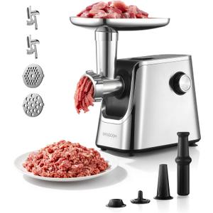 Meat Grinder Electric 3000W Max with High-Efficiency Copper Motor, Auto-Reverse & Hidden Storage - 3-in-1 Sausage Stuffer & Kubbe Maker Making for Home Use, Stainless Steel