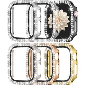 Adorve 6 Pack Compatible with Apple Watch Series 11 10 46mm Case Women, Bling Glitter Rhinestone Diamonds Protective Cover with Tempered Glass Anti-Scratch Bumper Cases for iWatch 46mm Accessories (Black/Clear/Starlight/Silver/Gold/Rose Gold)