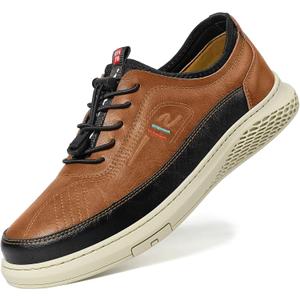 Moodeng Men's Leather Oxfords Comfortable Business Dress Shoes Casual Loafers Lace-Up Lightweight Walking Derby Shoes Comfortable Dark Brown (Brown,42)