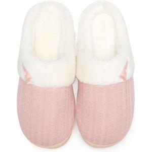NineCiFun Women's Slip on Fuzzy Slippers Memory Foam House Slippers Outdoor Indoor Warm Plush Bedroom Shoes Scuff with Faux Fur Lining size 7-8 pink
