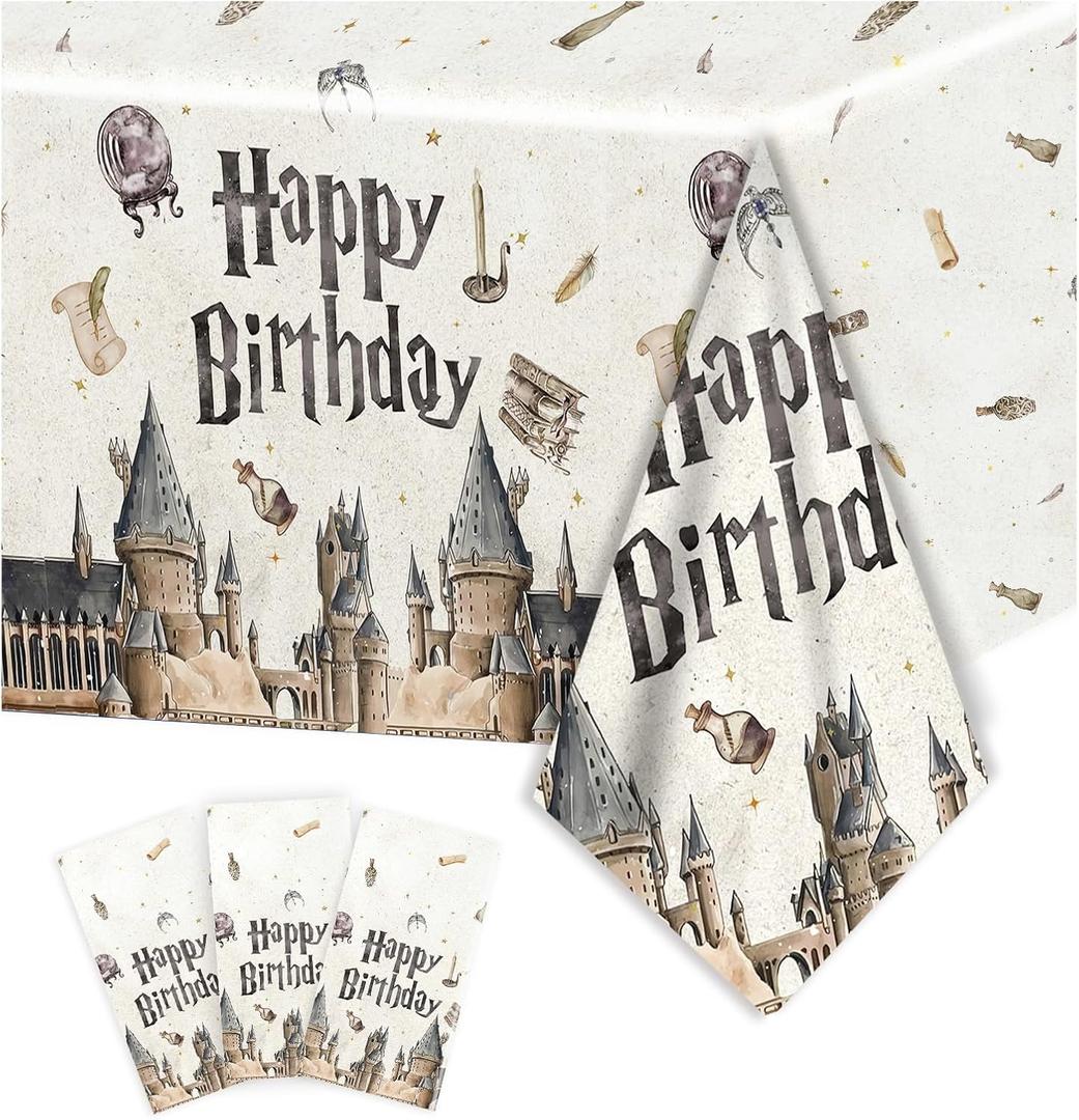 3 x 3Pcs Magical Wizard Tablecloth Birthday Party Supplies Plastic Disposable Rectangular Watercolor Table Cover Birthday Decorations for Kids 54 * 108 inch