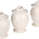Firenze Ivory 3-Piece Ceramic Canister Set with Lids  Elegant Kitchen Storage Jars for Flour, Sugar, Coffee or Tea  Vintage White Countertop Dcor for Farmhouse or French Country Homes