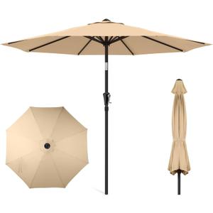 HOMSHADE 9ft Outdoor Patio Umbrella - Market Table Pool Deck Umbrella UPF50+ UV Protection with Push Button Tilt, Crank and 8 Sturdy Ribs (Beige, No base)