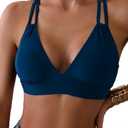 Tainehs Women's Push Up V Neck Bikini Tops Criss Cross Back Padded Bathing Suit Top Only Size M
