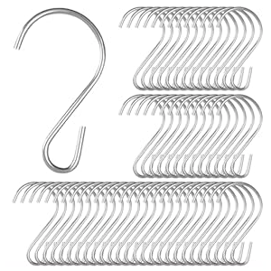 100 Pack - S Hooks for Hanging Displays in Retail, S Shaped, Open Ended Version, and can Assist at Home Hanging Jewelry, Kitchenware, Keys, SH-50 Corp