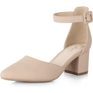 Ankis Closed Toe Heels for Women -Black Nude Gold Silver Pointed Toe Heels Low Block Chunky Women Pumps with Ankle Strap -2.25 Inch