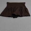 Hafailia Mini Skirt for Women - Casual Y2K Fold Over Low Waist Pleated Skorts Ruffle Skirts with Shorts Underneath Brown L