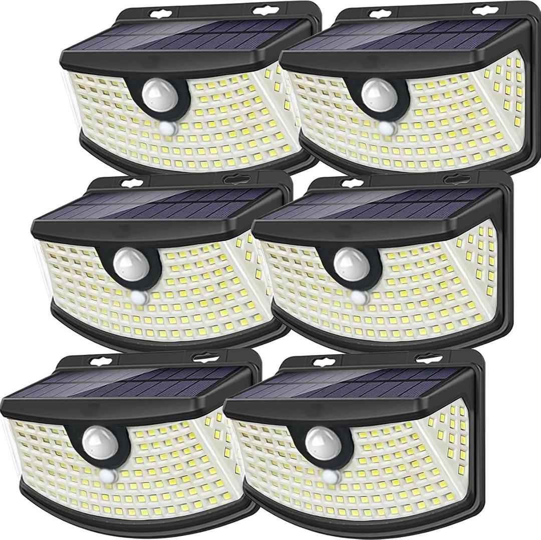 Aootek New Solar Motion Sensor Lights 120 LEDs with Lights Reflector,270 Wide Angle, IP65 Waterproof, Step Lights for Front Door, Yard, Garage, Deck (Black, Daylight White, 6-Pack)