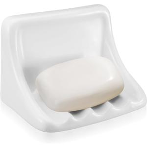SiliFine 6.75 x 4.7 Inches Milky Vintage Ceramic Soap Dish Retro Ceramic Holder Porcelain Soap Tray for Home Bathtub Bathroom Shower Accessories Easy to Clean