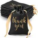 Sieral 50 Pcs Thank You Satin Gift Bags with Drawstring Jewelry Candy Pouches for Mother's Day Wedding Baby Shower Bridal Shower Birthday Party Thank You Bag for Gift Wrap(Black, Gold,4 x 6 Inch)