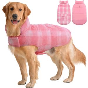 Kuoser Reversible Dog Jacket, Warm Winter Coat - British Style, Windproof, Pink - Small to Large Dogs (Large (Chest Girth: 20.9-24.4''))