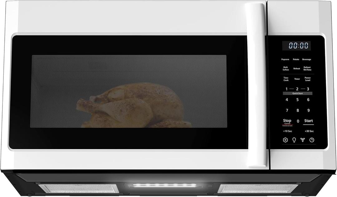 BLACK+DECKER Over the Range Microwave Oven with Vent and One-Touch Auto Cooking, 1.7 cu. ft. OTR Over Stove Microwave, White, 1000 Watts, EM044K6CF-WH